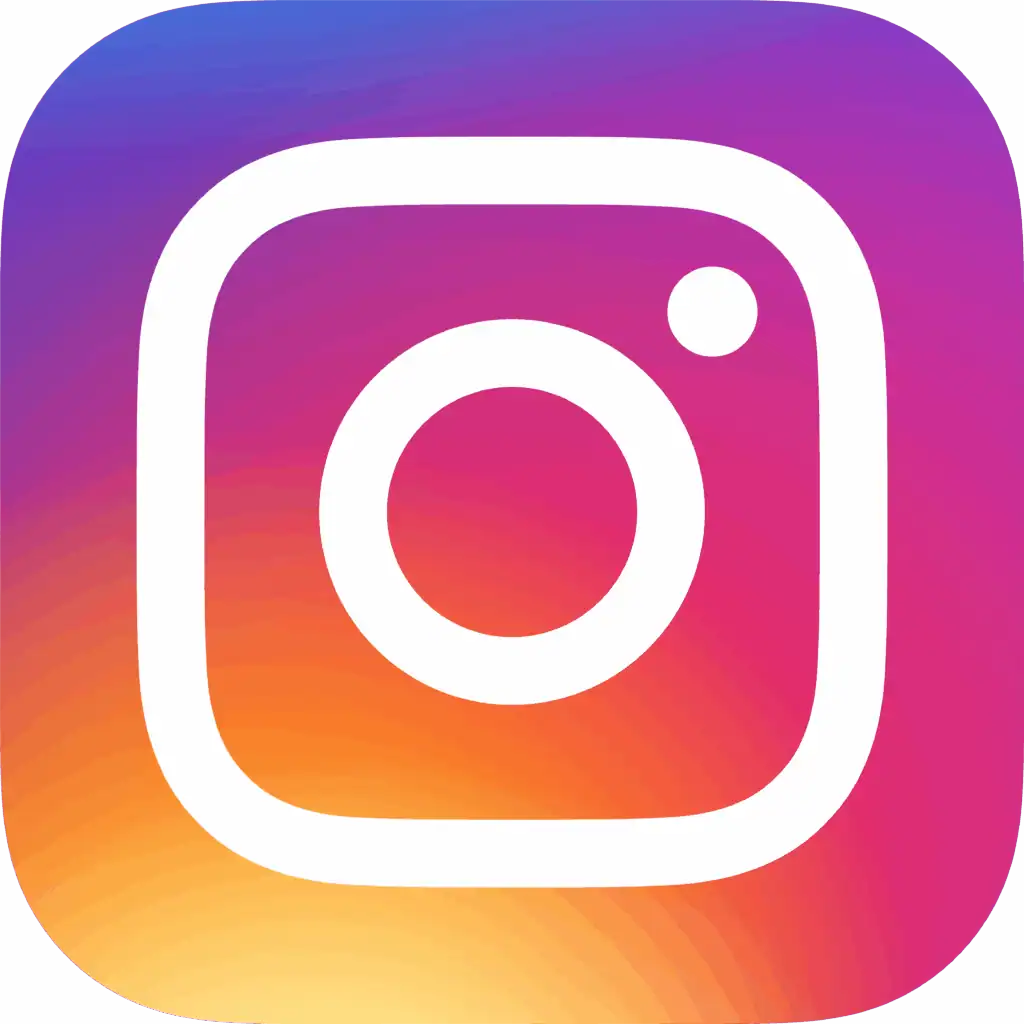 The image shows Instagram's logo with a camera icon, featuring a gradient background of pink, orange, and purple hues, symbolizing social media connection.