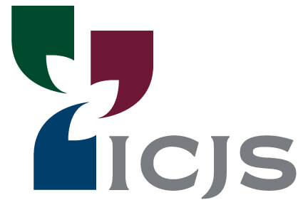 The image displays the ICJS logo, featuring interlocking geometric shapes in green, maroon, and blue above the acronym "ICJS" in gray text.