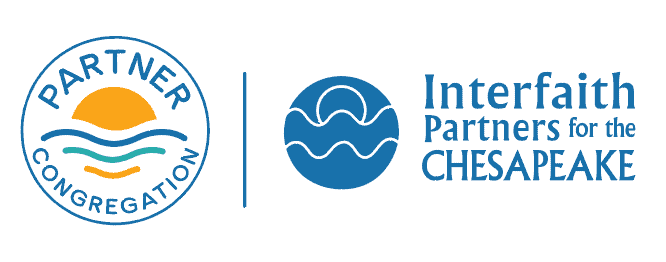 Logos display the partnership between a congregation and Interfaith Partners for the Chesapeake, featuring a sun and wave design with text.
