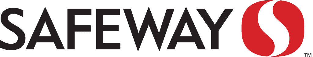 Logo of Safeway with bold black lettering and a red, white "S" emblem inside a circular shape on the right side.
