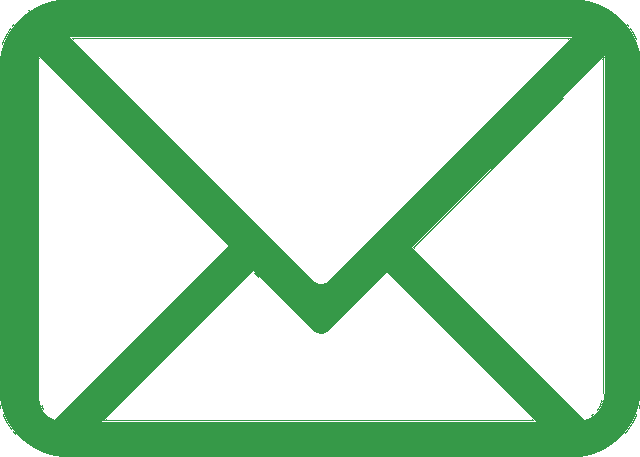 The image depicts a green envelope icon symbolizing email or messaging, set against a transparent background. No people or landmarks are visible.