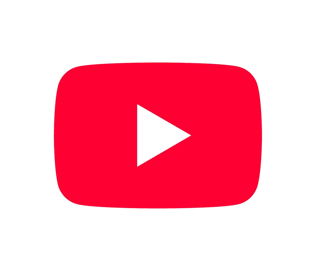 Red YouTube logo featuring a white play button inside a red rounded rectangle. Iconic symbol representing the global video-sharing platform.