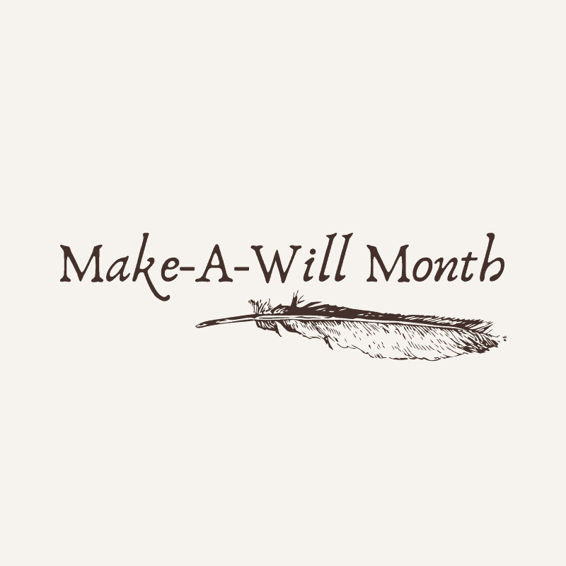 Make-A-Will Month logo with feather illustration for estate planning awareness.